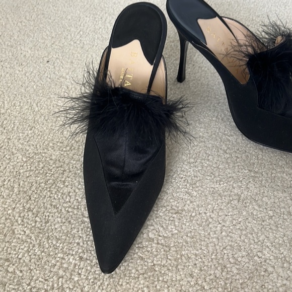 New Evening formal designer stilettos mules tuxedo style feathers made in Italy - Picture 2 of 6